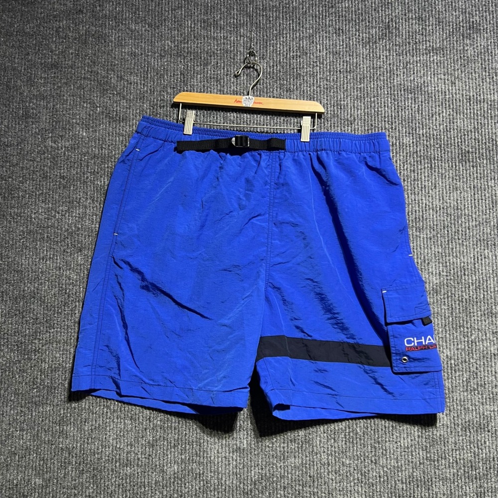Vintage Chaps Ralph Lauren Swim Trunks Men XXL‎ Blue Cargo Belted Mesh Lined 90s